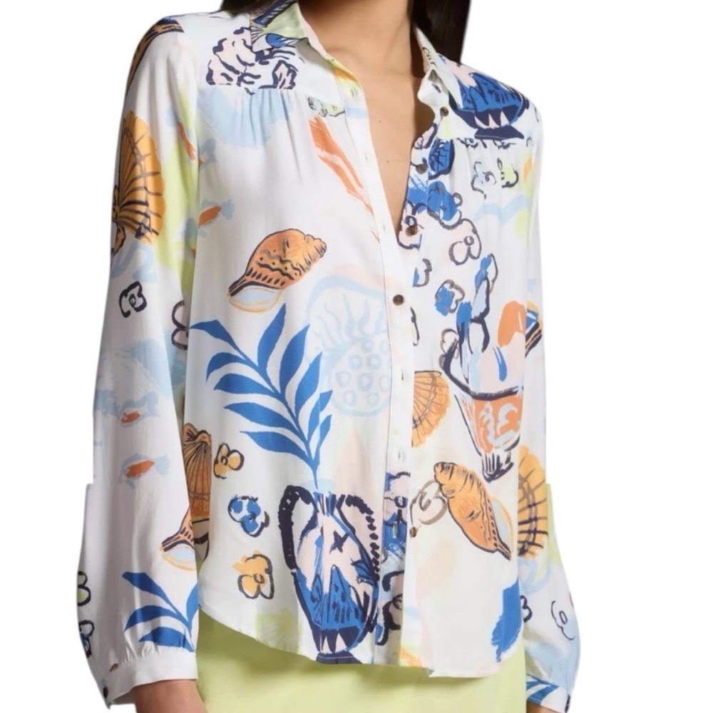 NWT MAEVE Alisa Sea Life Pattern Long Sleeve Button Front Blouse Size Small
